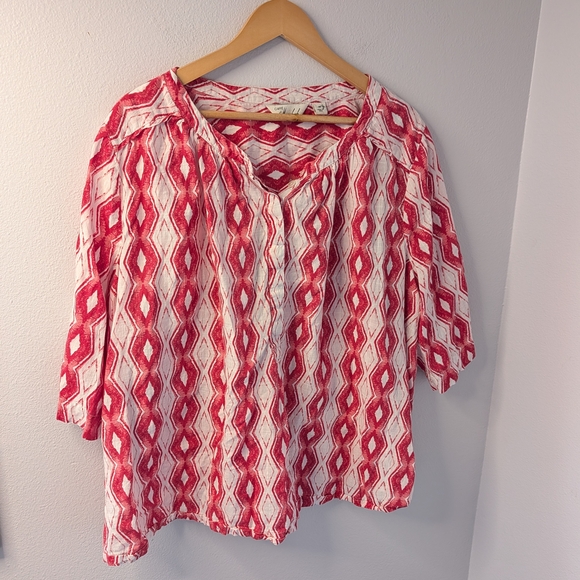 Caffé Marrakesh Red & White Geometric Boho Blouse | Size 3X - Picture 1 of 4
